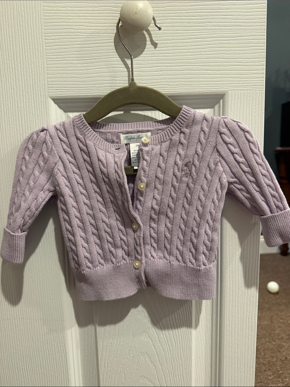 Ralph Lauren Lilac Cable-Knit Baby Cardigan